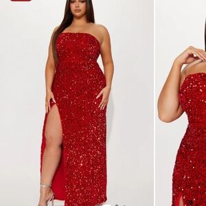 Fashion Nova Glittering Scarlet Strapless Dress